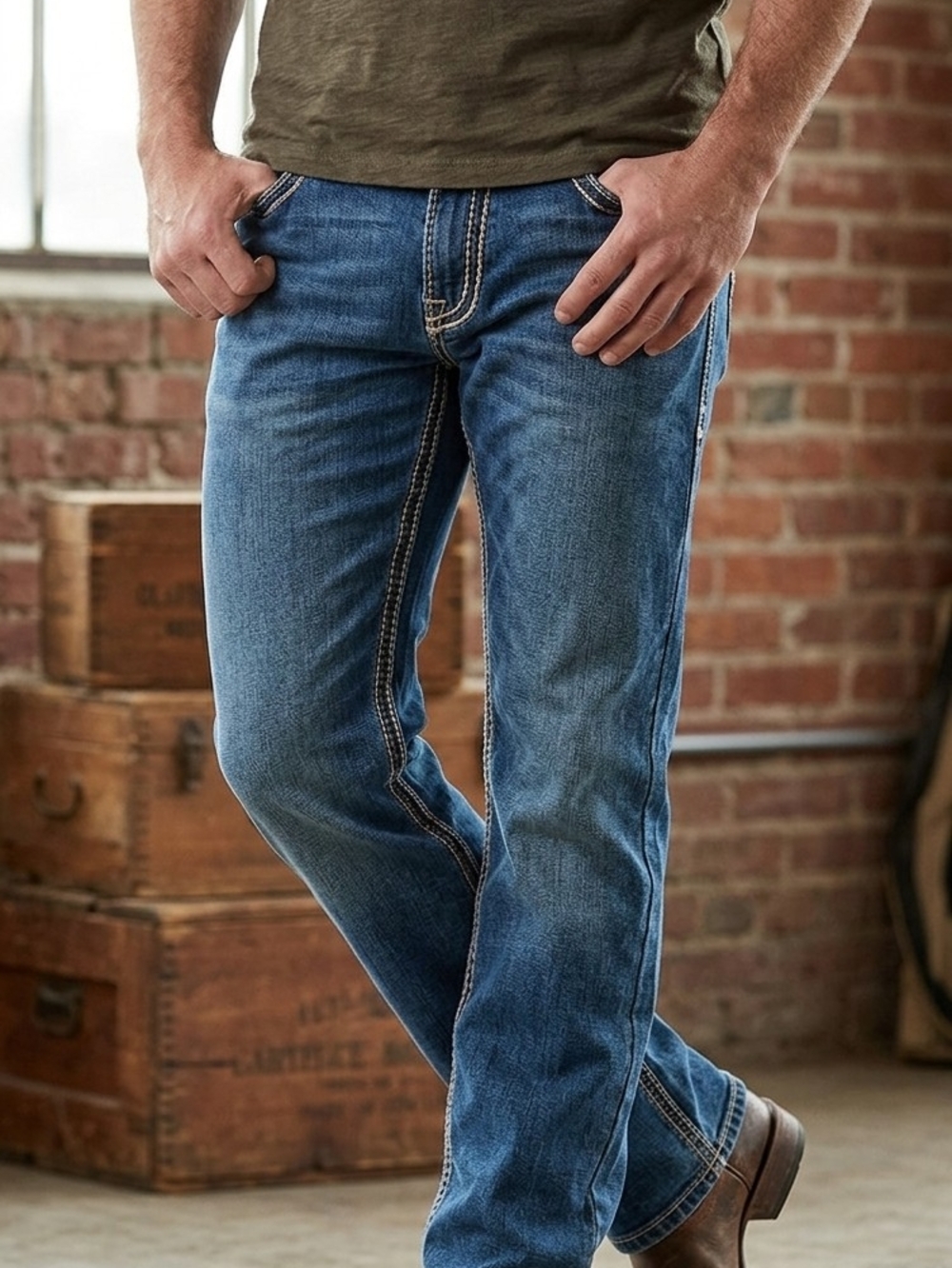 Rock & Roll Denim Mens Revolver Straight Jeans Blue Stretch 38x32